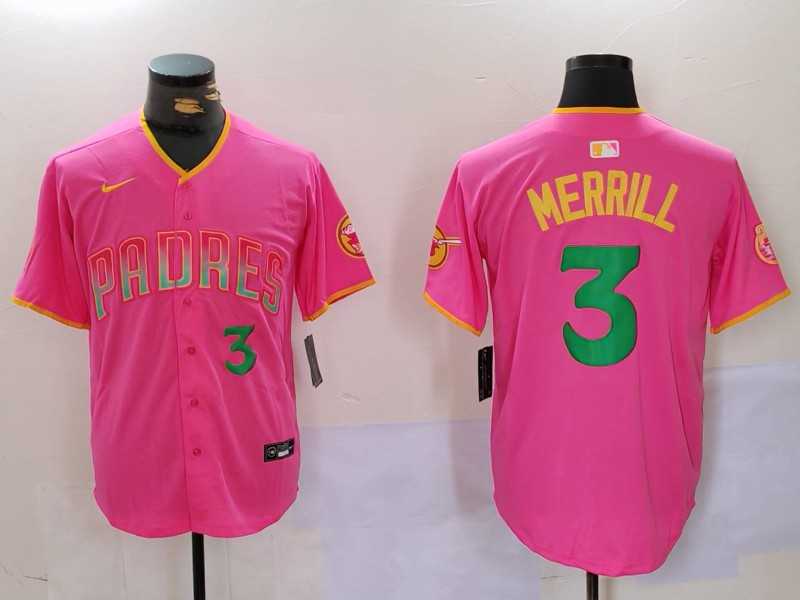 Men%27s San Diego Padres #3 Jackson Merrill Pink Player Number Fashion Baseball Jersey